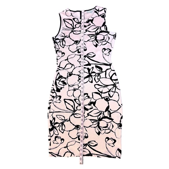 Olivia Matthews Pink Dress Women's Small Black Floral Print Sleeveless Sheath - Picture 3 of 7